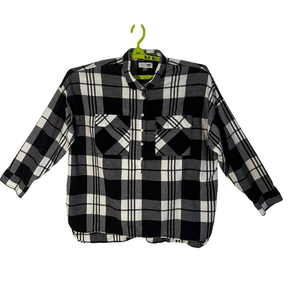 Old Navy Tops - Old Navy Boyfriend Plaid 1/2 Button Popover Shirt XXL Black & White